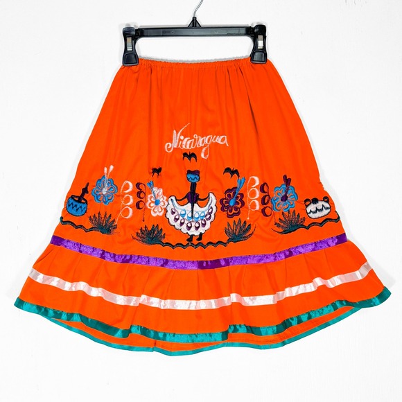 Orange Nicaragua Traditional Embroidered Ribbon Dress & Skirt Set Girls 4 - Picture 4 of 8